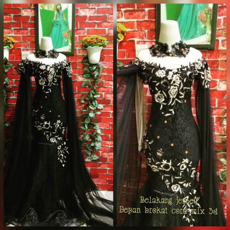 baju penyanyi/baju singer/baju wedding/hitam duyung ukiran 3d 2warna