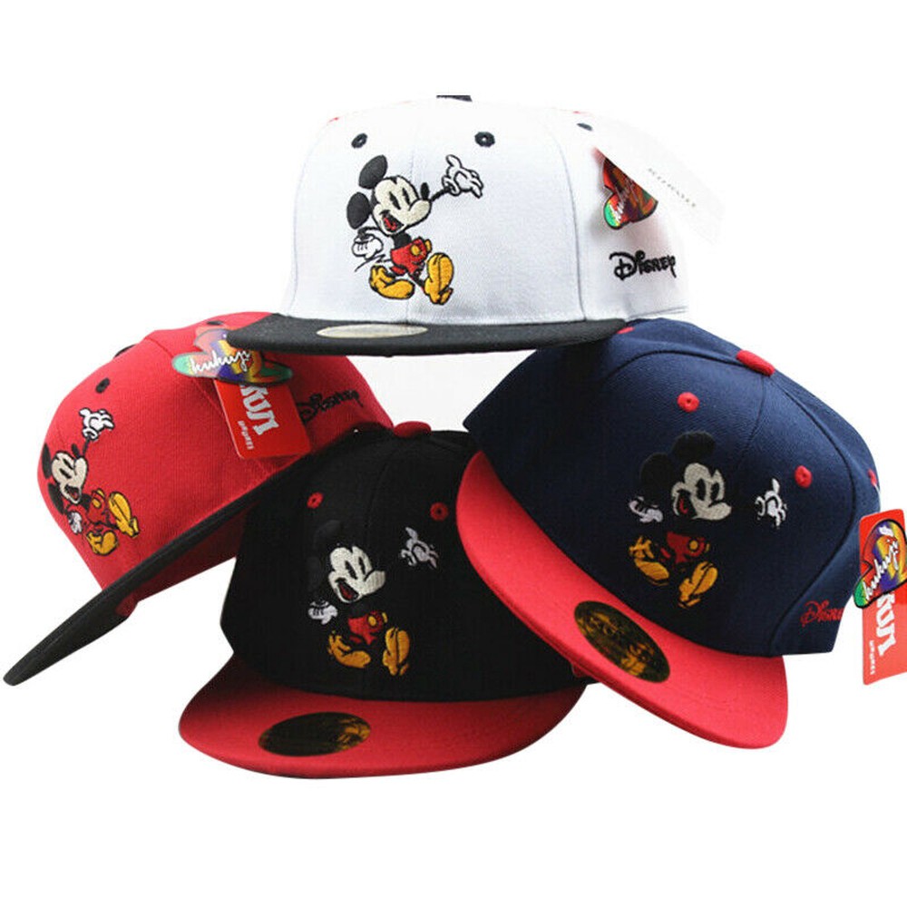 Topi Baseball Desain Mickey Mouse Gaya Hip Hop Adjustable Untuk Priawanita