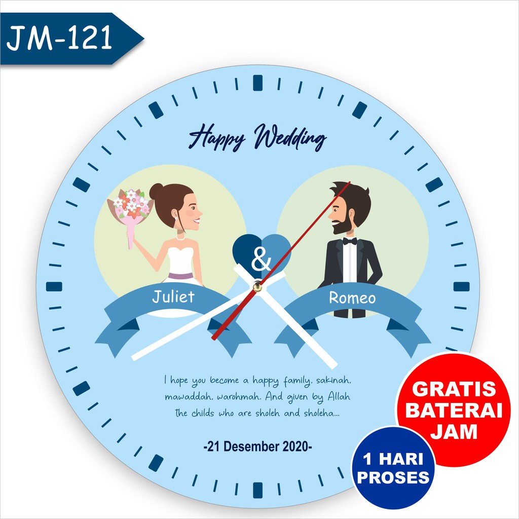 Gift Wedding Jam Dinding Kado Pernikahan Gambar Kartun Anime Animasi Custom Costum Nama Sendiri Quotes Couple Cewek Cowok Buat Perabotan Rumah Baru Warna Biru Muda Cream Coklat Diameter 30cm Ruangan Tamu Kamar Tidur Tinggal Tempel Gantung Tembok Murah