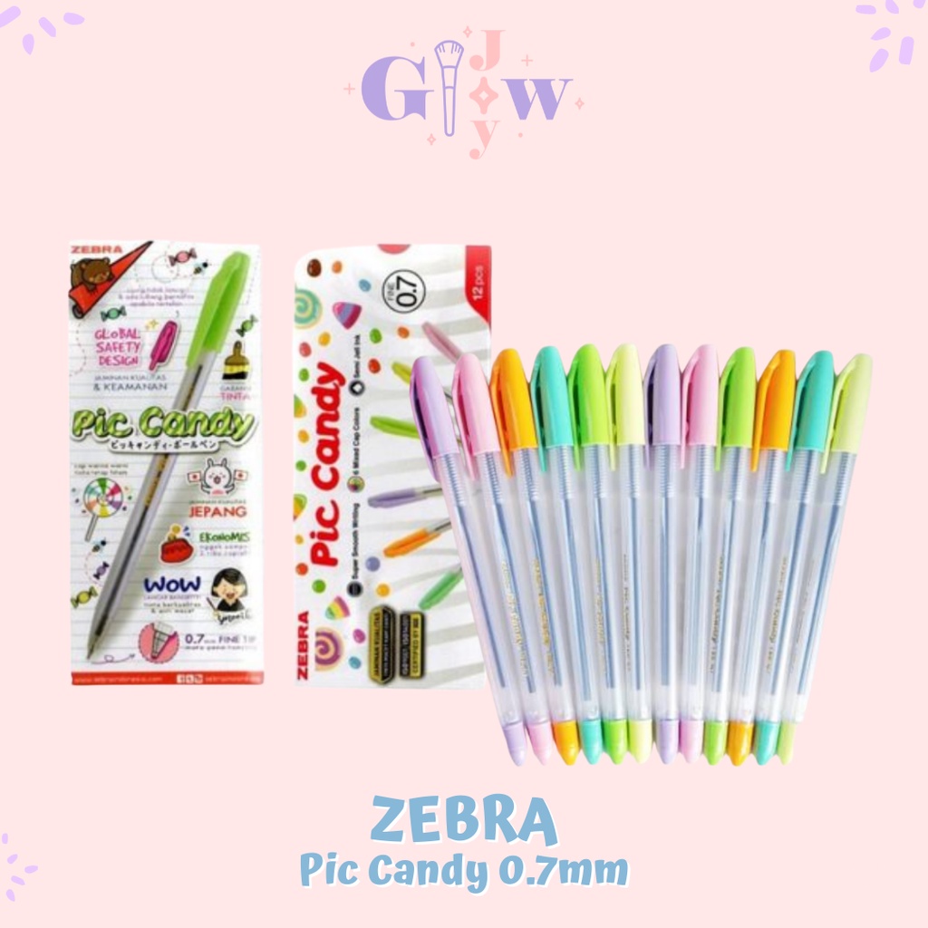 A55 ZEBRA pic candy 0.7mm ballpoint ball poin pulpen pena murah pastel permen ungu kuning hijau biru pink merah muda yellow green blue atk alat tulis kantor lucu imut