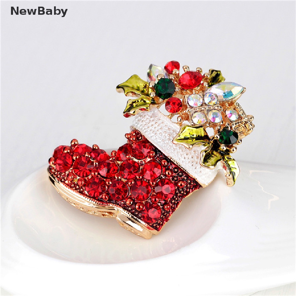 Newbaby 1pc Bros Pin Bentuk Kaos Kaki Natal Aksen Kristal Berlian Imitasi Untuk Hadiah