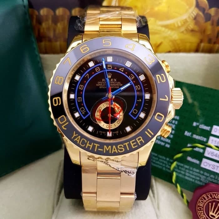 JAM TANGAN PRIA ROLEX YACHT MASTER IICeramic Bezel Gold Black SUPER