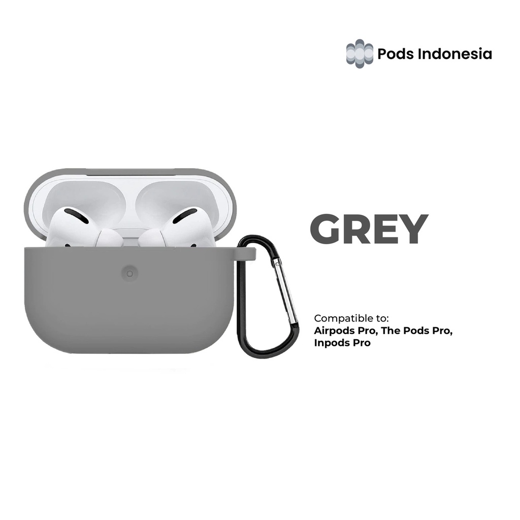 Case / Casing Airpods Pro  (Premium Silicone Softcase + Free Hook) by Pods Indonesia-Grey