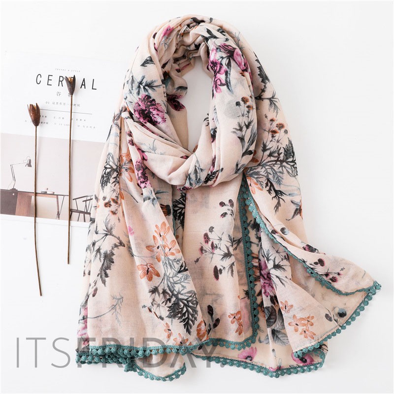 ITSFRIDAY IVY Scarf - Premium Pashmina Shawl Selendang Syal Pasmina Hijab Import Motif Aestetic Flower