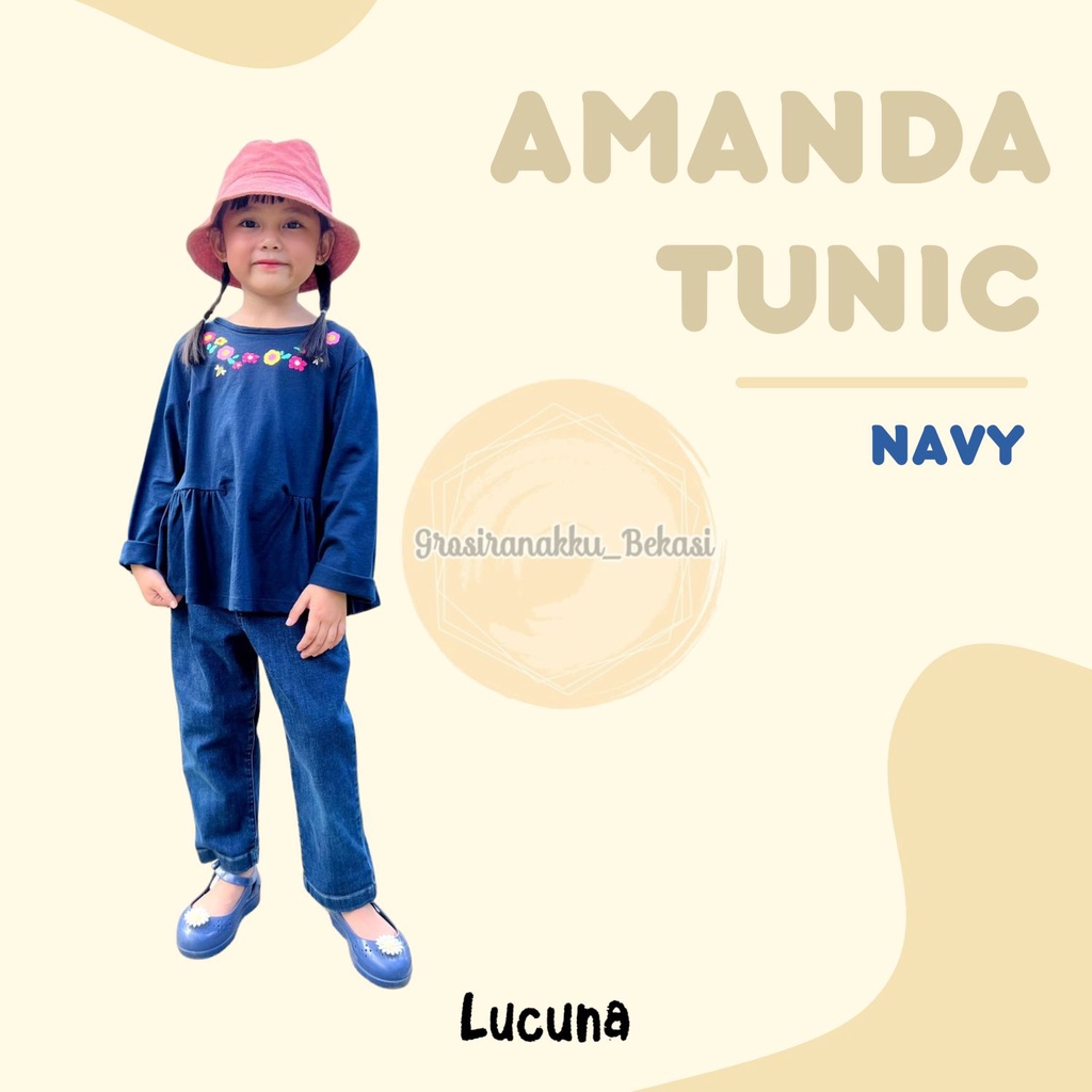 Tunik Anak Amanda Long Tee Lucuna Warna Navy Size 1-5 Tahun