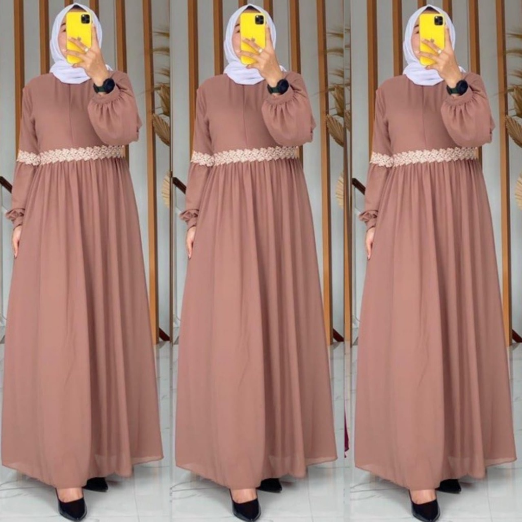 Kayana maxi ceruty renda /gamis ceruty bebydoll renda impor terbaru/gamis syarii terbaru