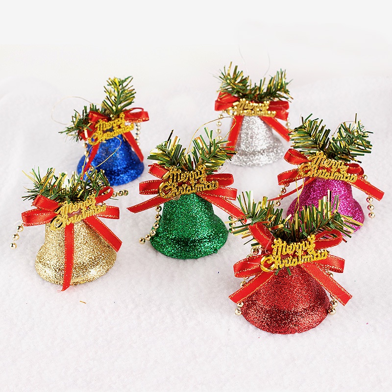 [Christmas Products]  6 Pcs/Box Christmas Creative Colorful Decorations Gold Dust Bows Bells Pendant