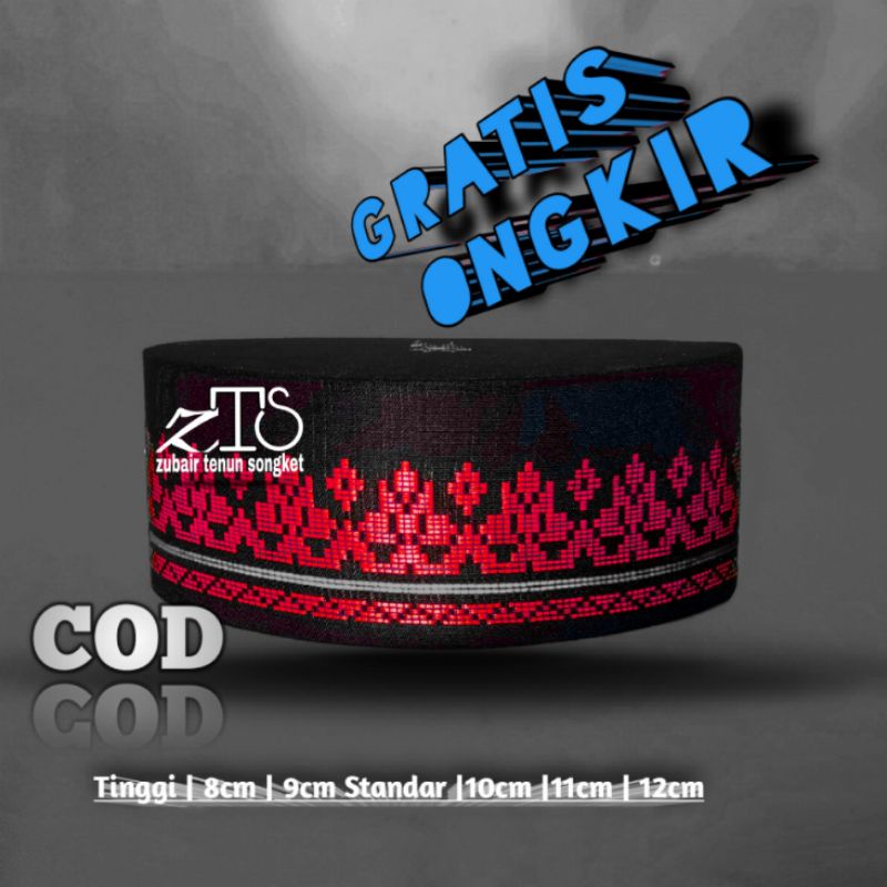 Peci Murah Zubair tenun Songket Songket hitam Tenun Merah Silver motif Cerek Ter Murah