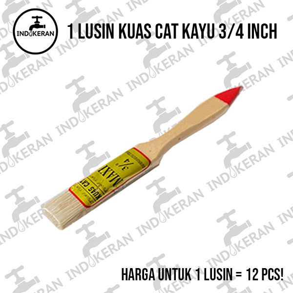 INDOKERAN - 3/4 Inch - Grosir Lusin Kuas Cat Tembok Serbaguna Gagang Kayu - High Quality