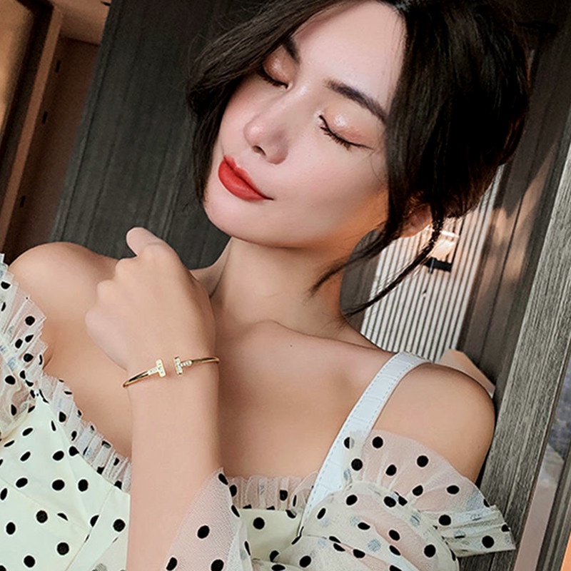 Gelang Berlian Imitasi Korea Klasik Fashion T Bentuk Bangle Terbuka Perhiasan-5