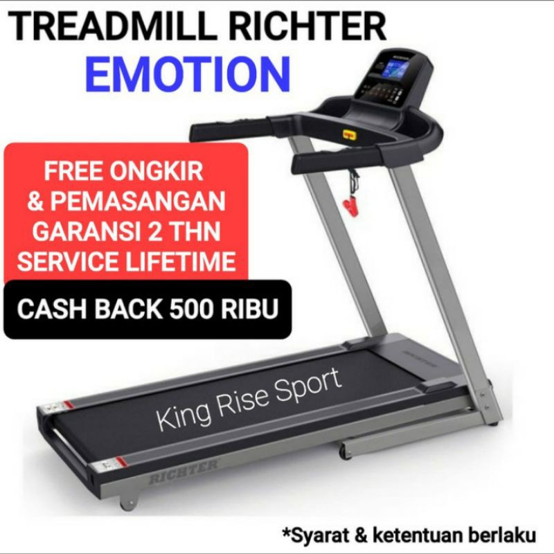 Treadmill Elektrik Richter Emotion - Hitam, 120 kg Max Load, 16 km/h Speed Range