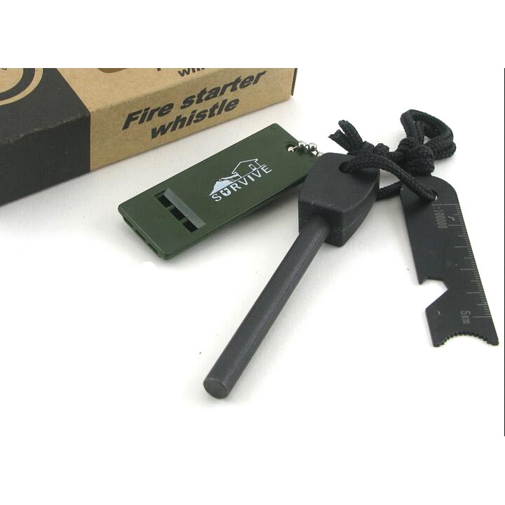 TaffSPORT Outdoor Survival Magnesium Flint Stone with Whistle - JD1422 - Black