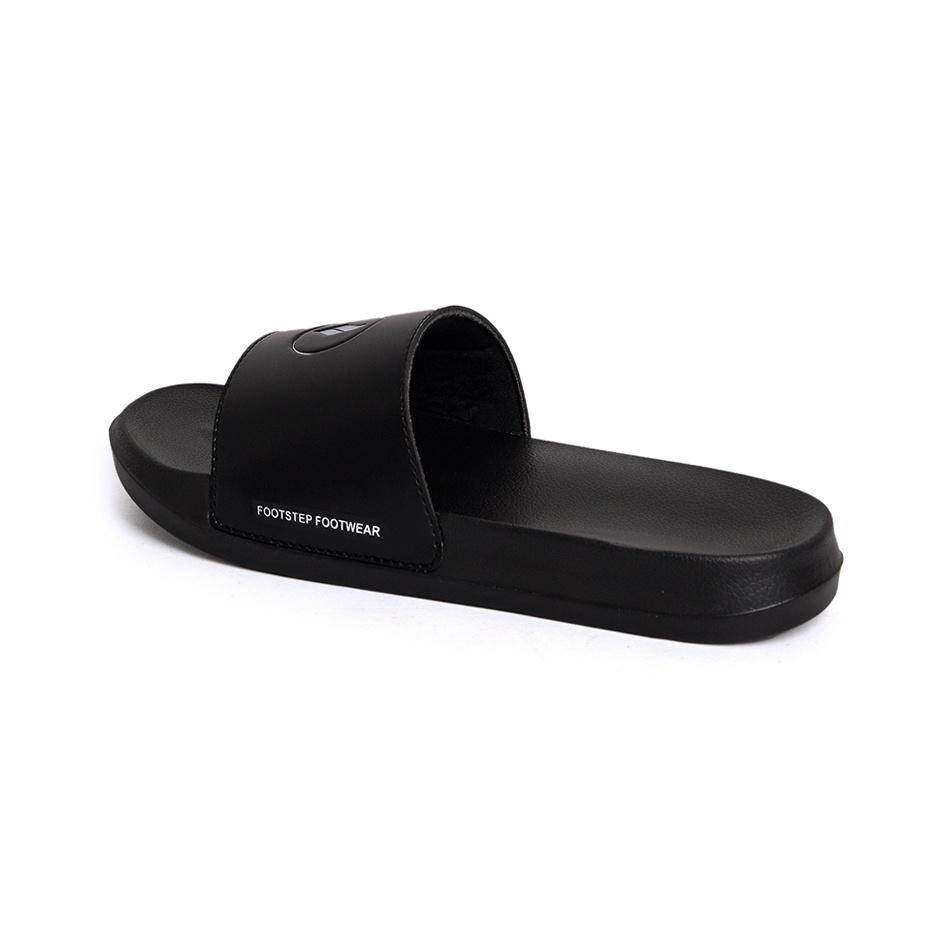 CURVA BLACK WHITE ORIGINAL x FOOTSTEP Sandal Casual Hitam Pria Sendal Slide Jalan Santai Harian Slippers Hangout Main Kondangan Lebaran Slop Selop Karet Premium Slip On Remaja Dewasa Flip Flop Kerja Formal Sport Men Footwear Keren Terbaru Kekinian Branded