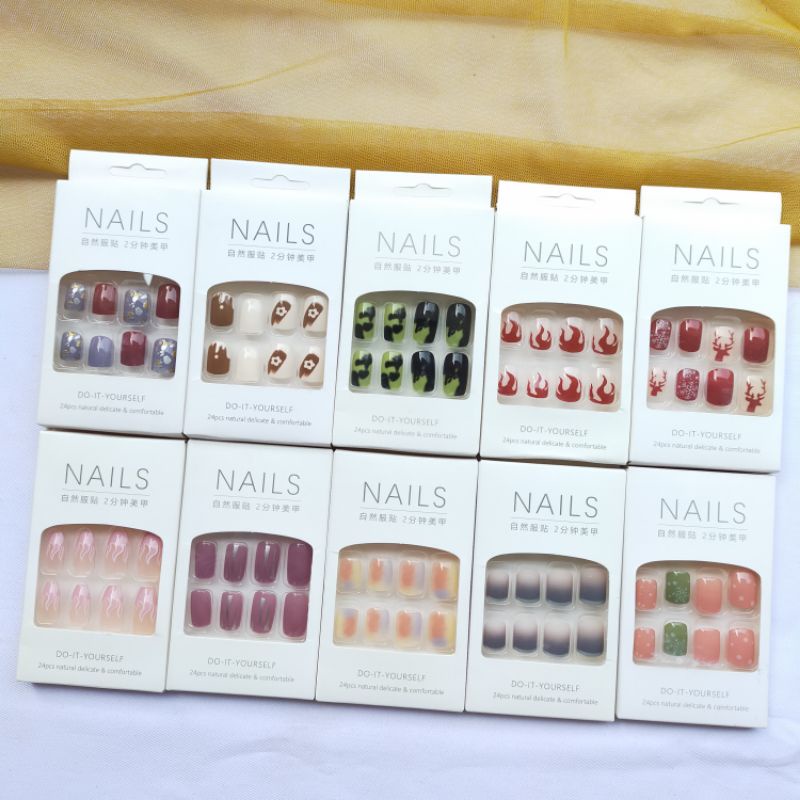 `ღ´ PHINKL `ღ´ Nails kuku palsu karakter lucu bonus lem pasang nail art nailart fake