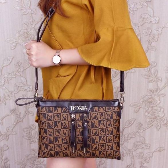 Stock Banyak Clutch BONIA DOUBLE ZIPPER ( Kualitas Super ) Premium import tas batam selempang wanita ♥➲ Laris