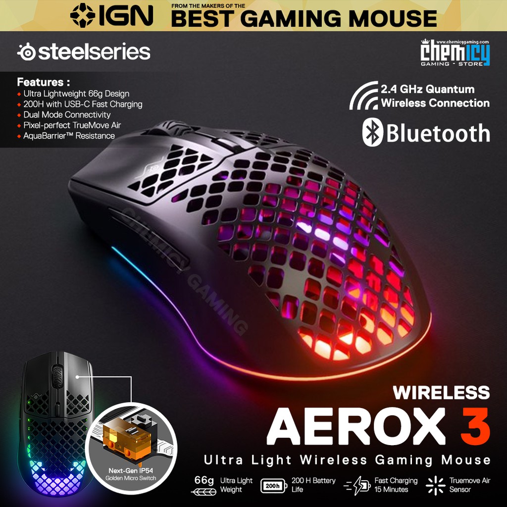 Steelseries Aerox 3 Wireless RGB Ultra-lightweight Gaming Mouse