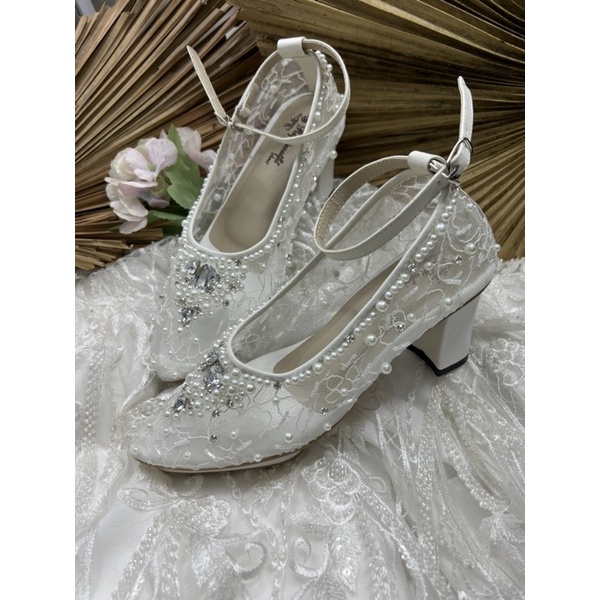 Rafaizoutfit sepatu kiyalara tali putih sepatu wedding putih sepatu cantik 7cm tahu block