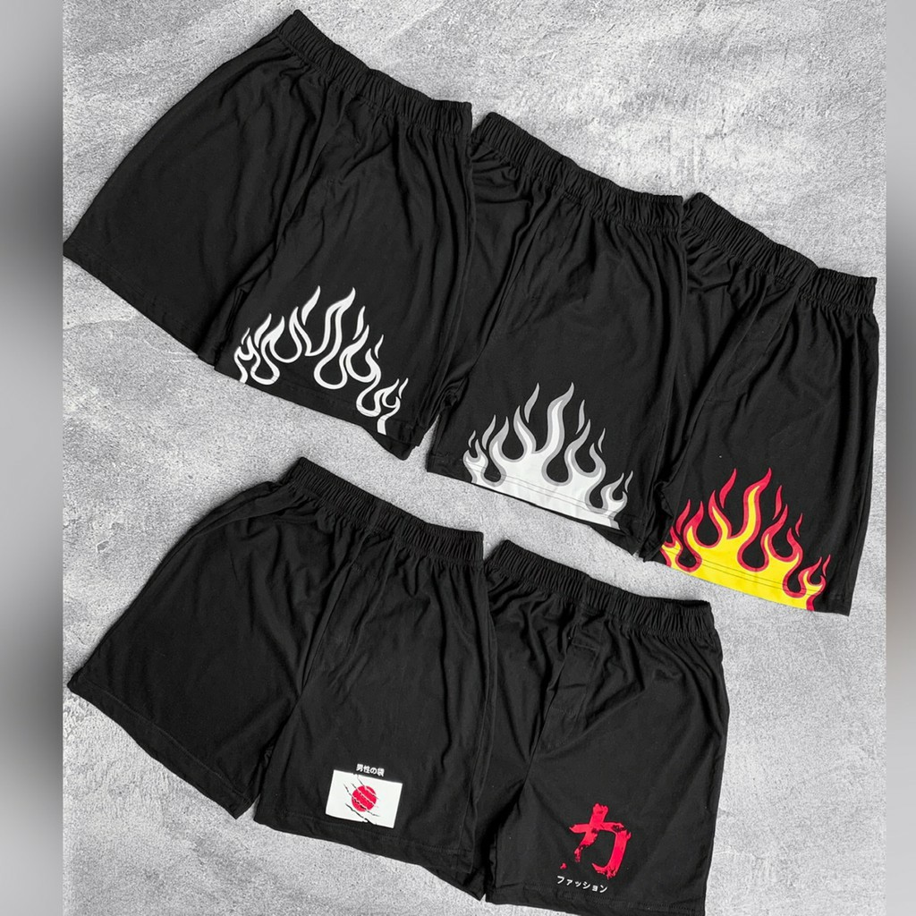 Boxer api / Celana pendek pria / Celana motif api / Celana pendek cowok / Celana kolor / Boxer pria