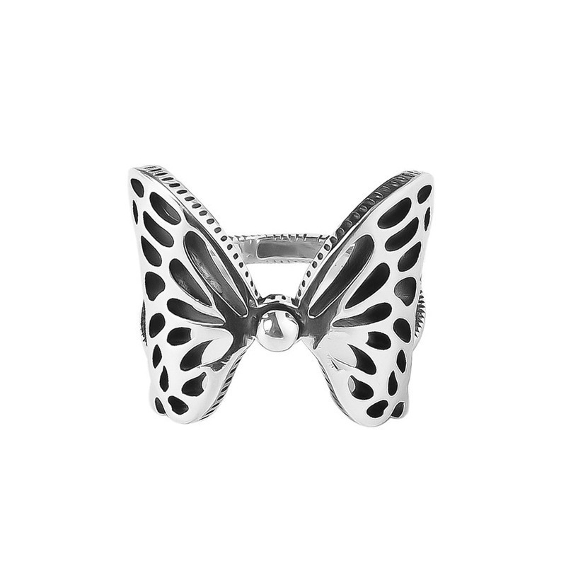 Cincin Butterfly Adjustable Bahan Stainless Steel Warna Silver Gaya Vintage Untuk Wanita