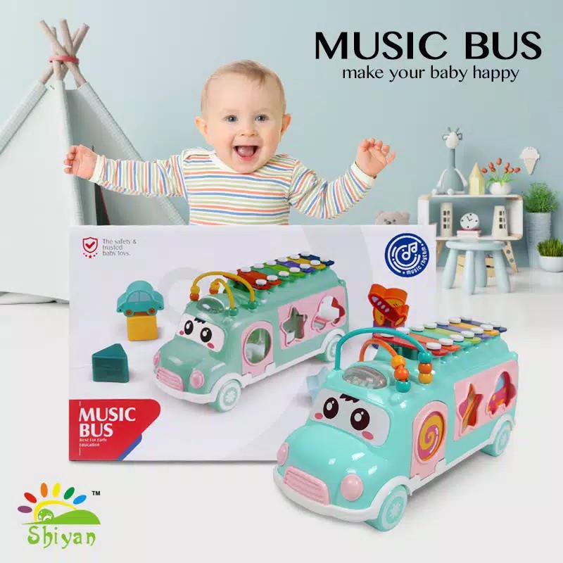 MAINAN ANAK MINI BUS PUZZLE 3 IN 1 MAINAN EDUKASI ANAK BALITA DAN 7 TANGGA NADA SHIYAN