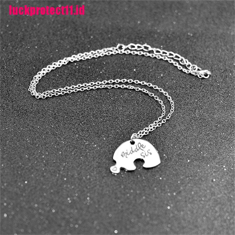 (LUCK) Kalung Rantai Dengan Liontin Puzzle Hati Motif Tulisan Big / Middle / Big Sis Untuk Wanita