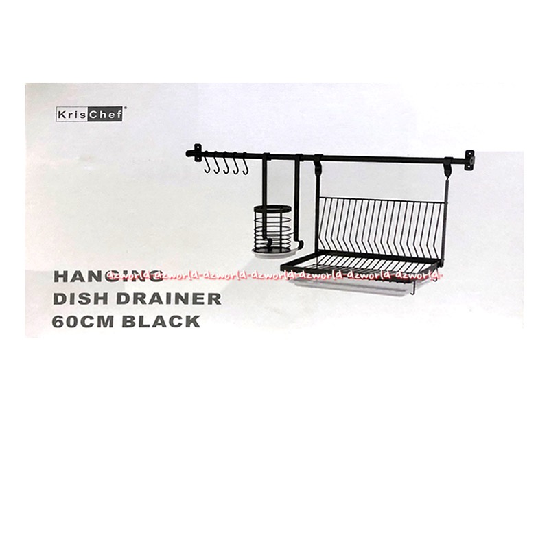 Krischef Hanging Dish Drainer 60cm Black Rak Piring Gantung Rak sendok Kris Stora Kris Chef Alat pengering Piring Sendok