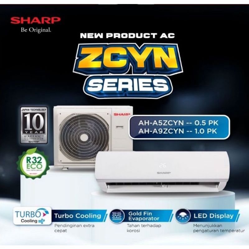 AC Sharp 1/2PK 05ZCYN, Standar R32 dan 344Watt