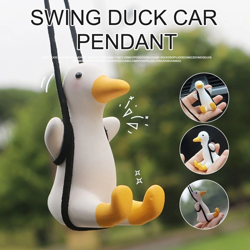 [1 Pcs Car Swing Duck Pendant][Cute Anime Car Accessorie with Hanging Rope]