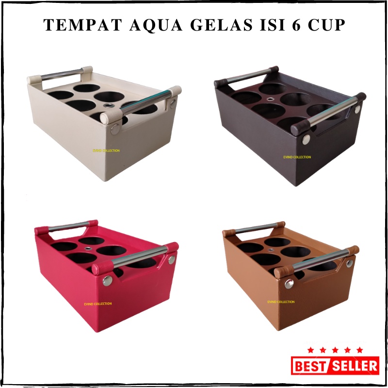 Tempat Aqua Gelas Isi 6 Cup Keranjang Air Mineral Gelas Kulit SIntetis