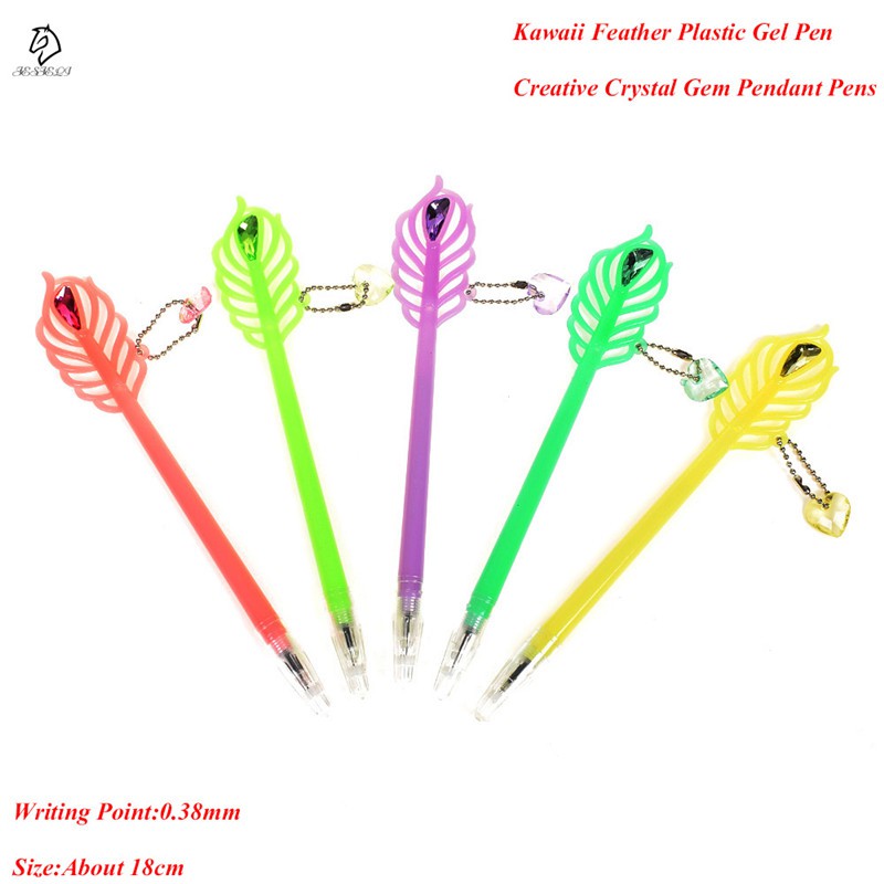 

INDORETAIL | 2 Pcs/Set Feather Kawaii Pena Gel Plastik 0.38mm Kreatif Kristal Permata Liontin Ink