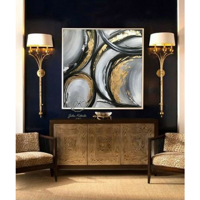 lukisan abstrak gold