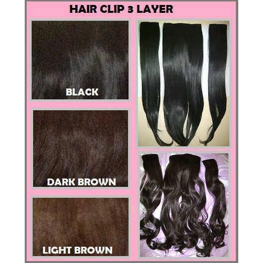 hair clip 3 layer lurus/ curly keriting, rambut sintetik extension