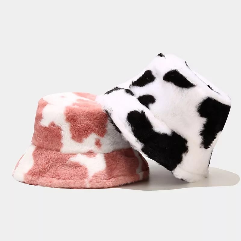 Topi Bucket bulu Motif sapi belang/Bucket hat wanita/fasyil