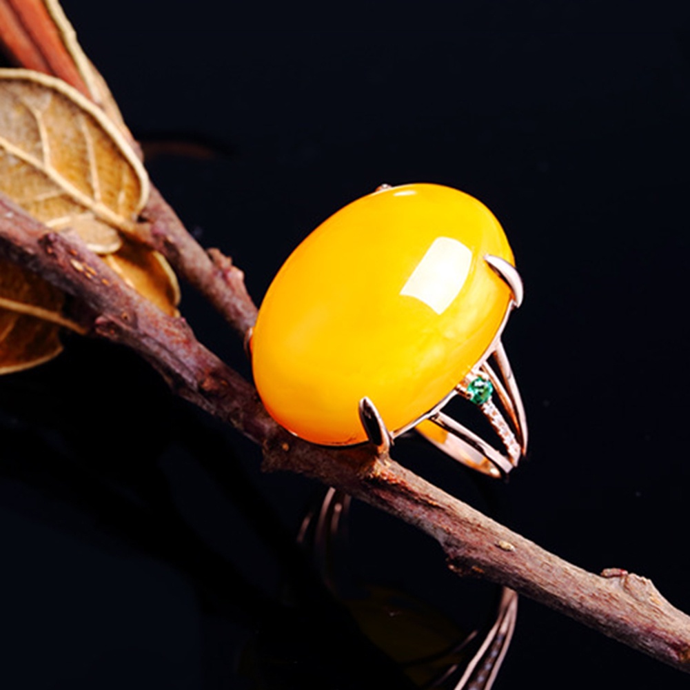 Hu Hu Hu Hu Hu Alat Bantu Pasang Kacamata♡ Cincin Wanita Model Terbuka Hias Batu Amber Imitasi Bentuk Oval Gaya Vintage Untuk Pernikahan / Hadiah