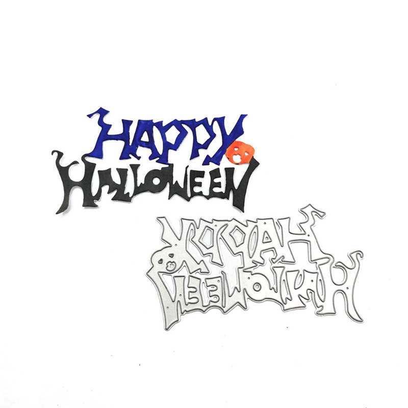 Cetakan Stensil Cutting Dies Motif Happy Halloween Bahan Metal Untuk Scrapbook / Craft DIY