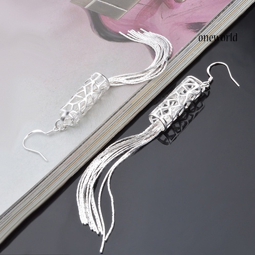 OW@ Women Fashion Silver Plated Long Chain Tassel Hook Dangle Linear Earrings Gift