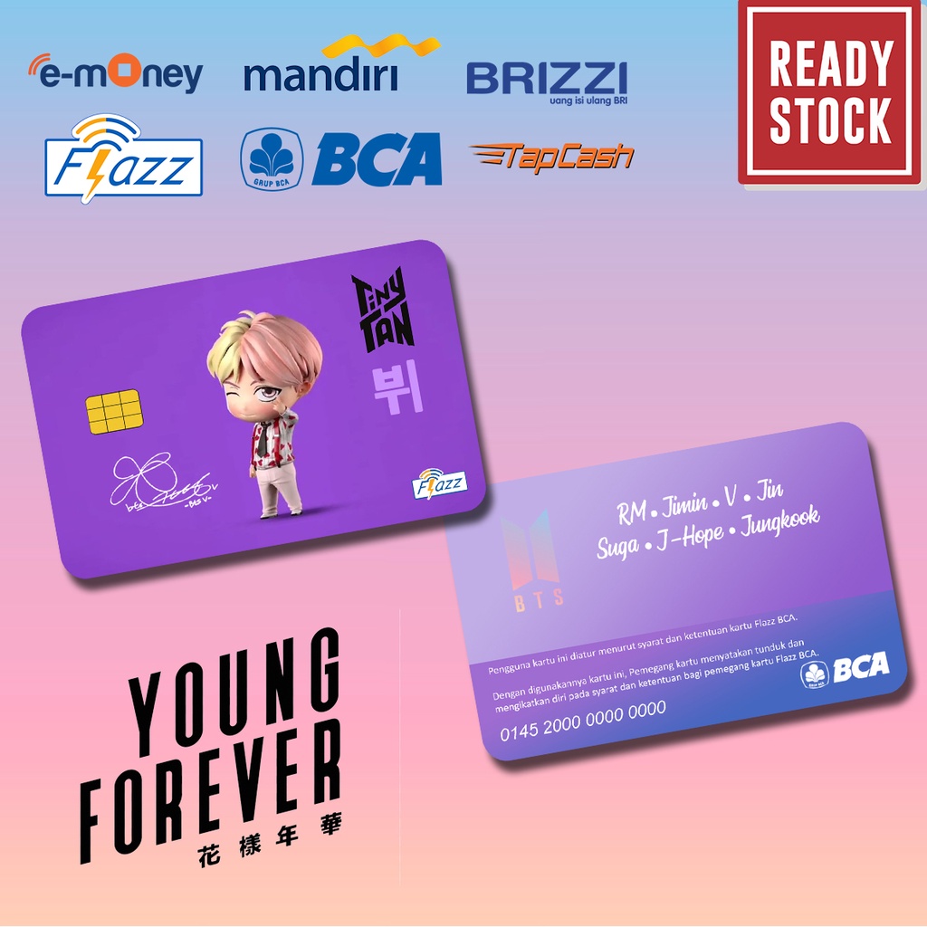 Emoney mandiri flazz bca gen 2 brizzi tap cash custom BTS ARMY jimin, jungkook, v, rm, j-hope, jin, suga kartu e toll free edit 1 sisi atau 2 sisi cocok untuk komunitas dan souvenir