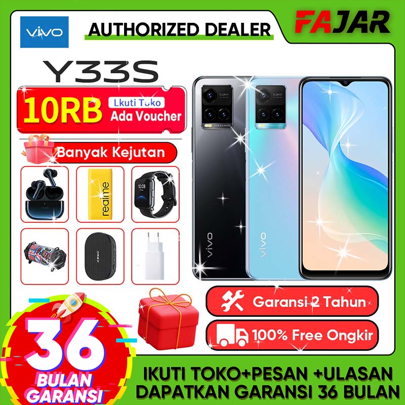 Vivo Y33s RAM 8GB +4GB Extended ROM 128GB Garansi Resmi Original Handphone vivo murah hp vivo y33s baru 2021 produk baru vivo y51 Termurah cuci gudang bisa cod 100% gratis ongkir bisa cicilan 0% bunga pinjaman Gratis HP VIVO Y33S Y21T
