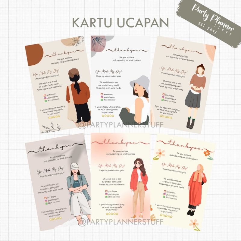 Thanks card olshop potrait - thank you card online shop - kartu ucapan terima kasih custom text
