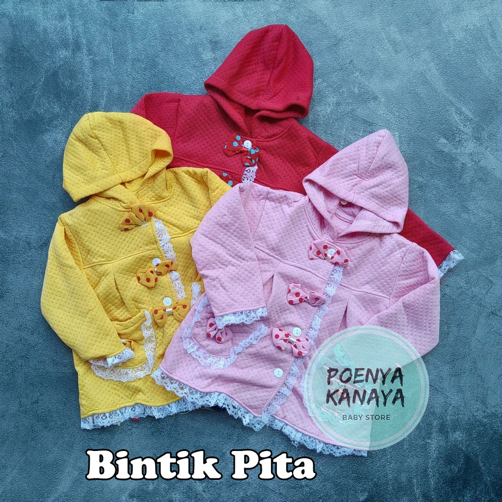 JK16 Jaket Kupluk Bayi Perempuan Renda-bintik pita