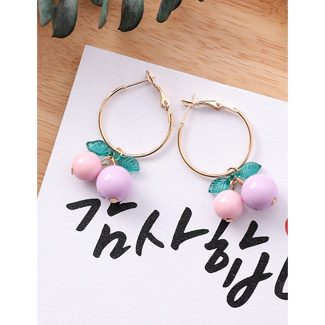 LRC Anting Hoops Fashion Cherry Shape Decorated Simple Earrings