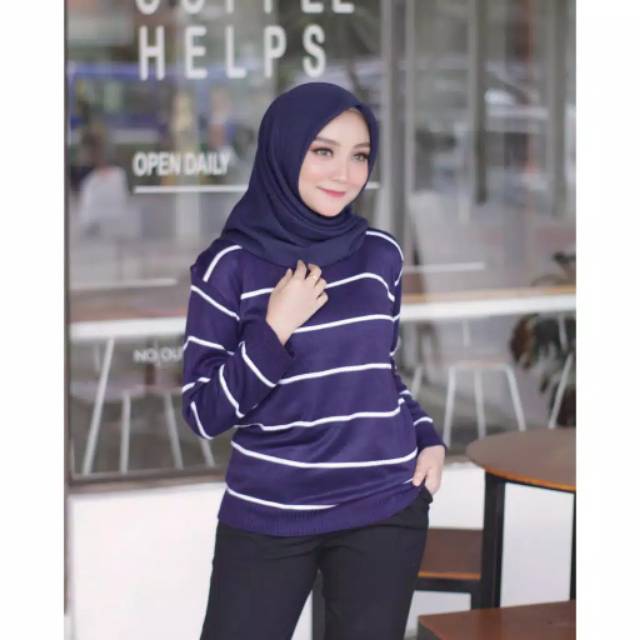 SWEATER RAJUT ATASAN WANITA STRIPE KNIT BRESHKA