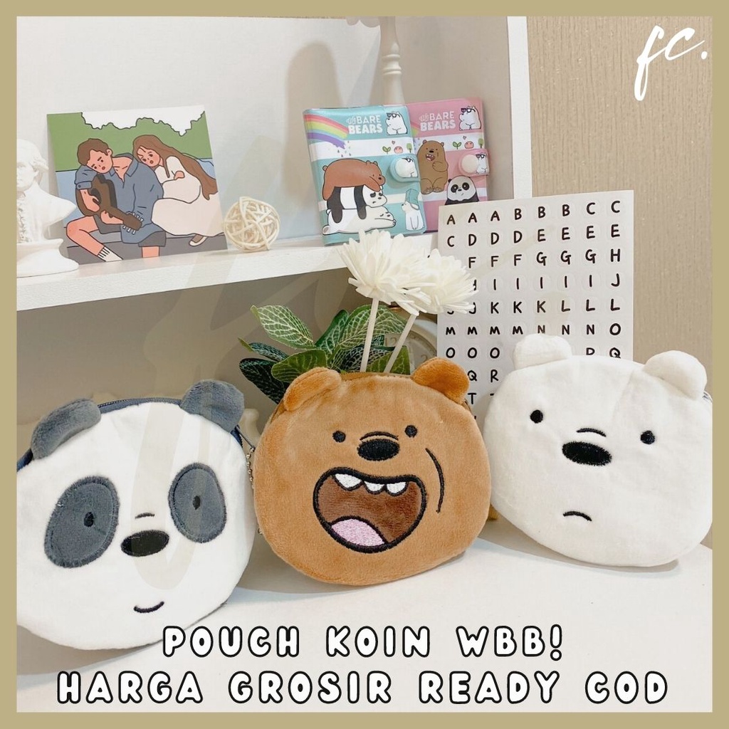 Coin Pouch We Bare Bears / Dompet Koin Kain Bulu Beludru Beruang WBB Miniso Grizzly Ice Bear Panda H