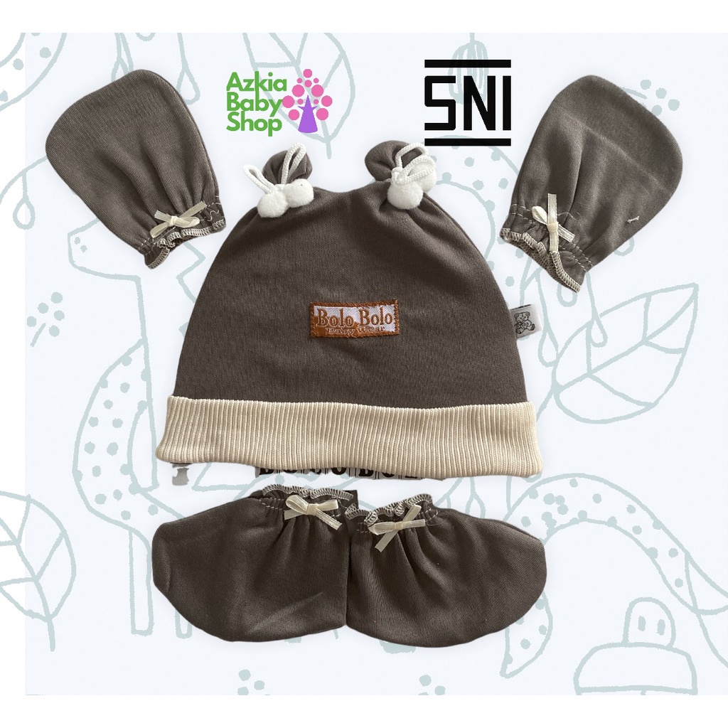 Topi Set Bayi + Sarung Tangan dan Kaki Bayi EARTH COLOR SERIES merk SNI BOLO - BOLO