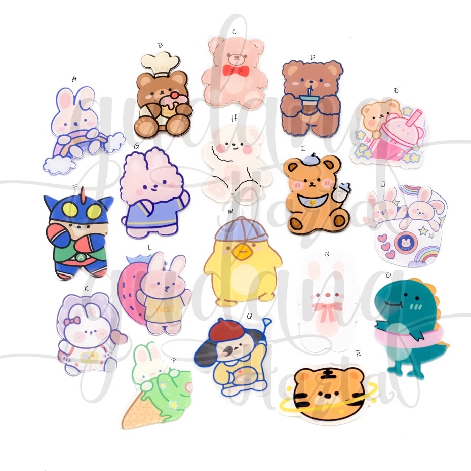 Pin Akrilik Random Cute Pin Motif Hewan Bear Ice Cream Tiger GH 208487