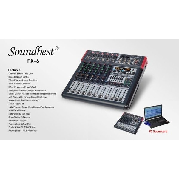 Audio Mixer Soundbest FX6 FX-6 FX-6 Mixer 6 Channel Original
