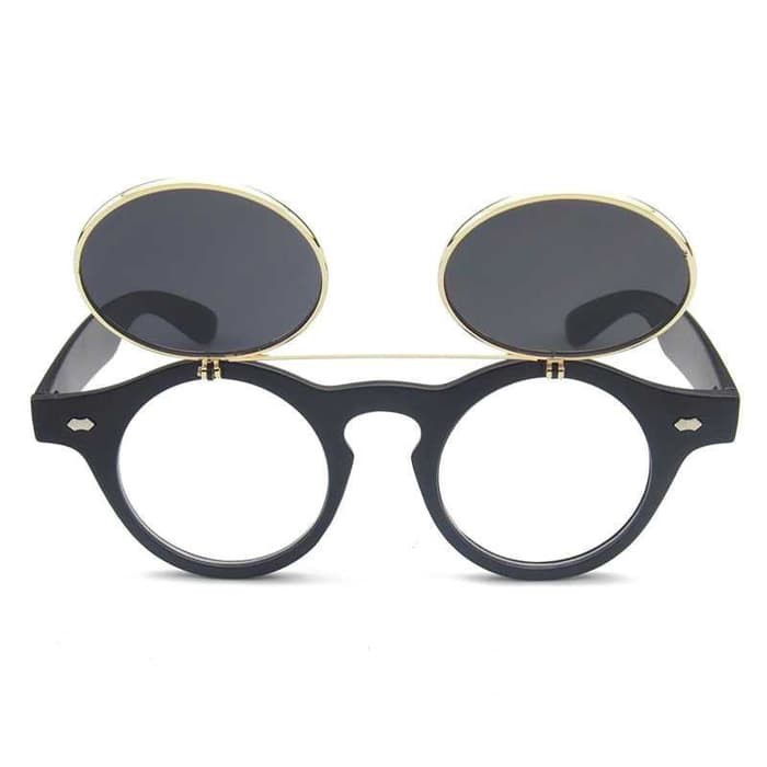 Kacamata Klasik Retro Steampunk Flip Up Double ( Vintage / Glasses / Unisex )