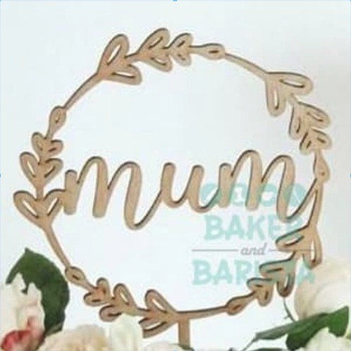 Topper Hari Ibu MUM Wood/Kayu 065014 Hiasan Kue Mothers Day Cake Topper Tusukan Kue Hari Ibu