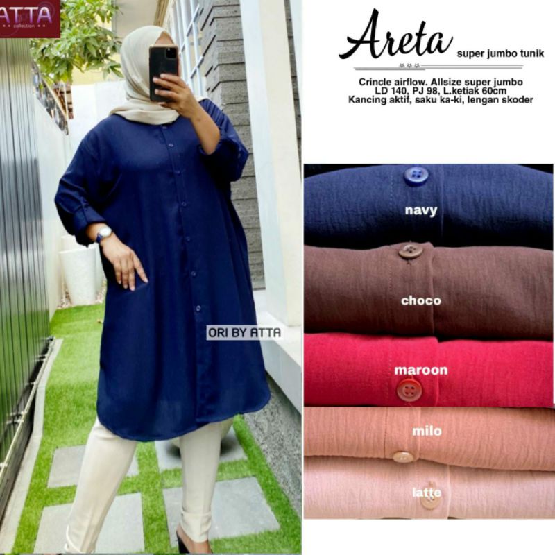 TUNIK/ATASAN WANITA/ARETA SUPER JUMBO TUNIK/CRINCLE AIRFLOW