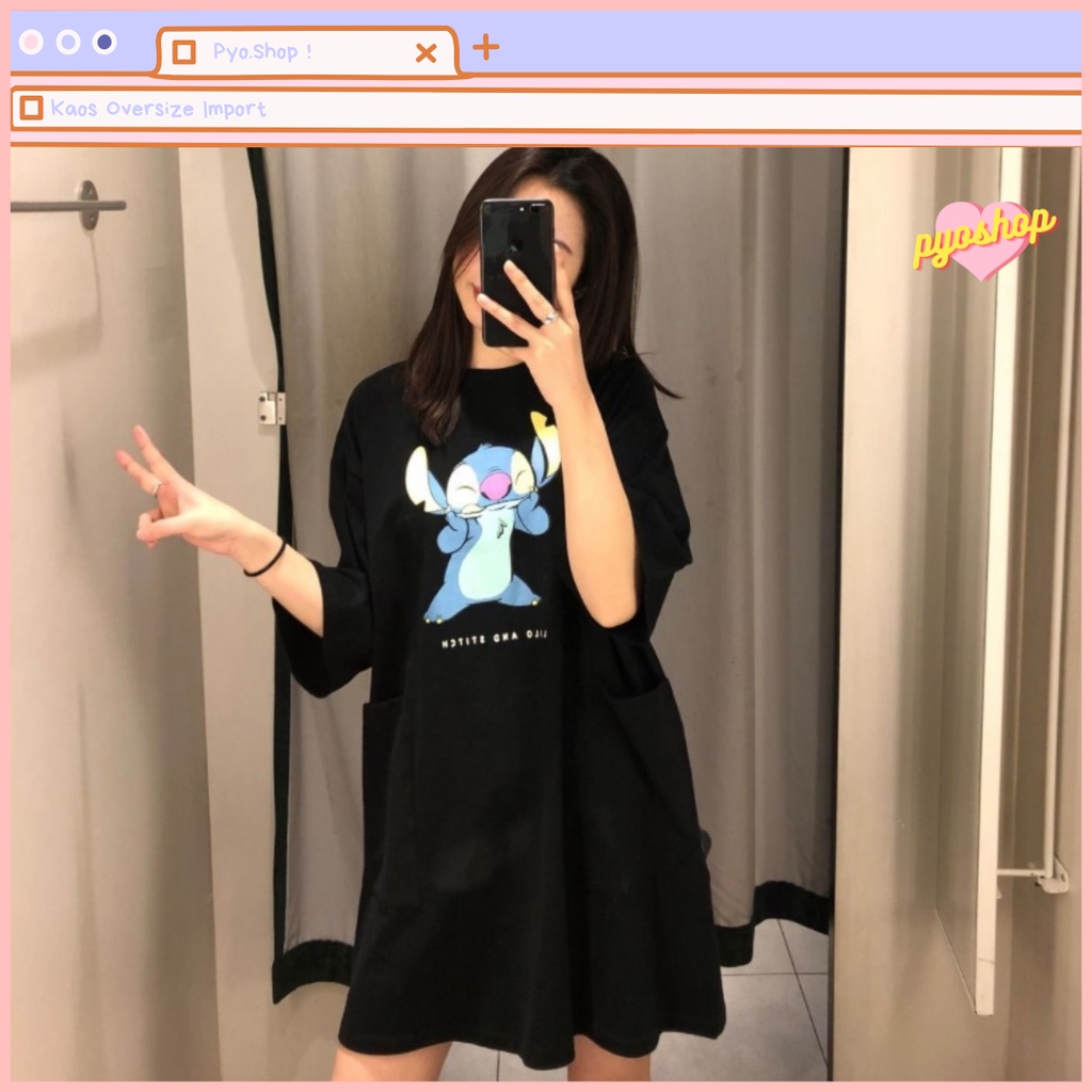 Oversize Dress Kaos Import Motif Lilo Stitch untuk wanita